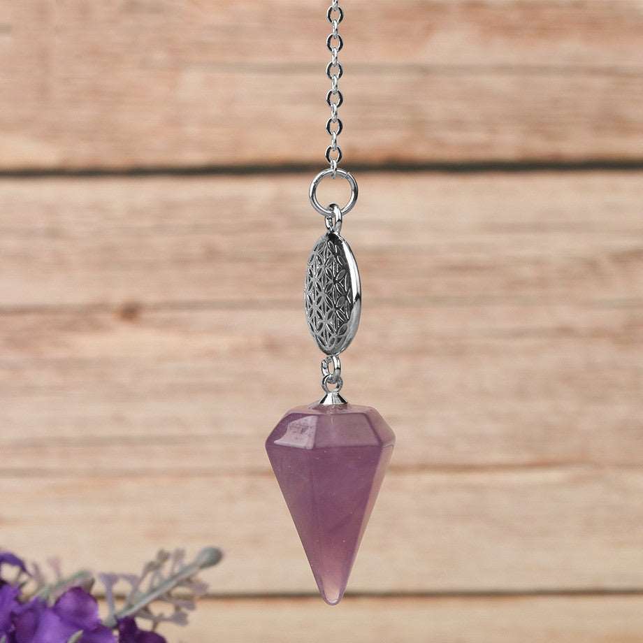 Semi-precious Stone Pendant Healing Crystal Point Pendulum Wicca Meditation Chakra Necklace