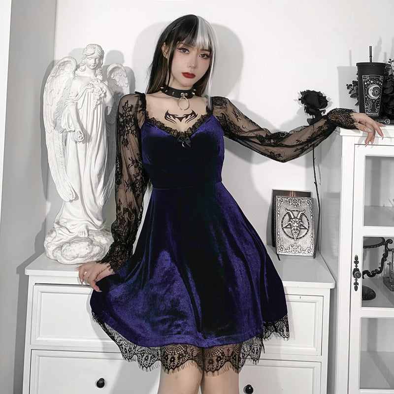 Sexy Lace Flared Long Sleeve Dress