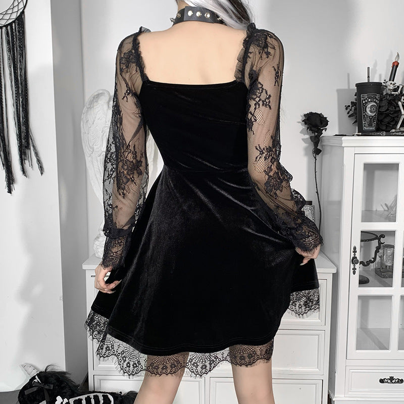 Sexy Lace Flared Long Sleeve Dress