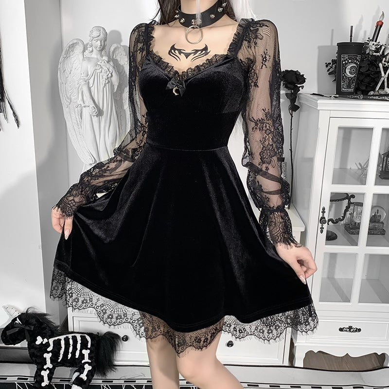 Sexy Lace Flared Long Sleeve Dress