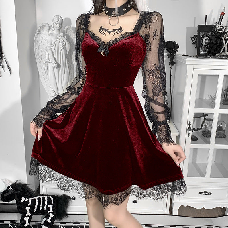 Sexy Lace Flared Long Sleeve Dress